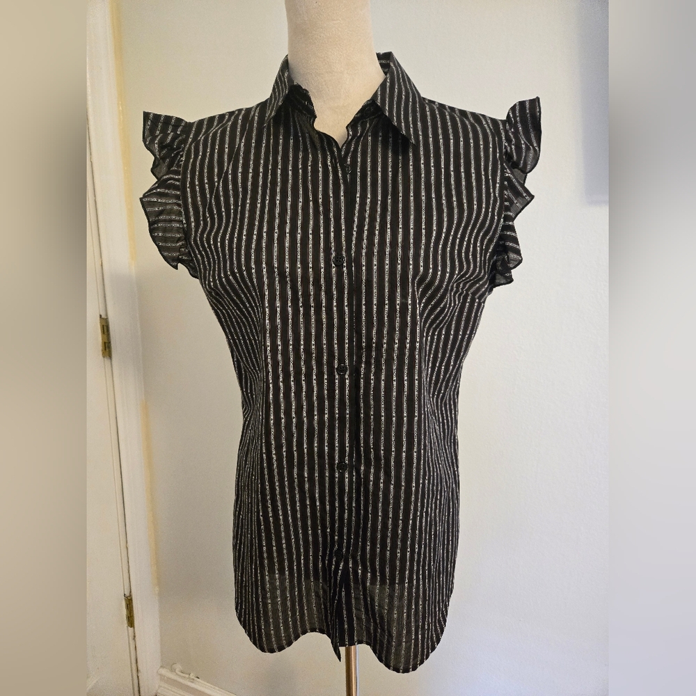 Moschino Black and White Ruffled Button Down Shirt